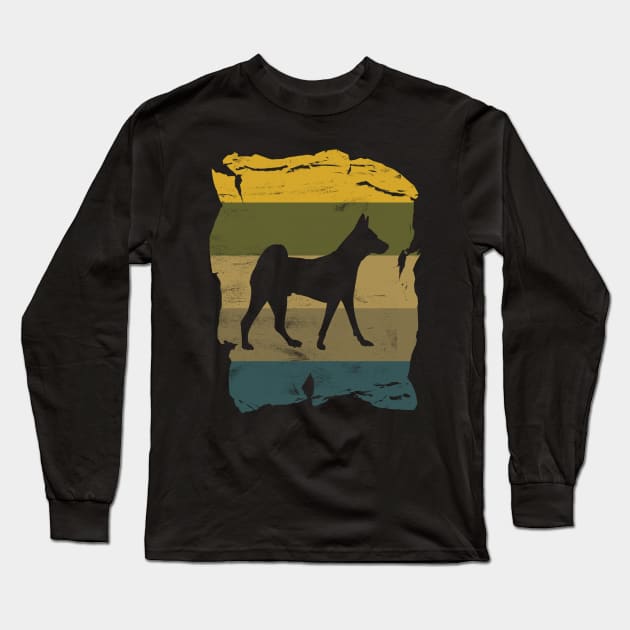 Basenji Distressed Vintage Retro Silhouette Long Sleeve T-Shirt by DoggyStyles